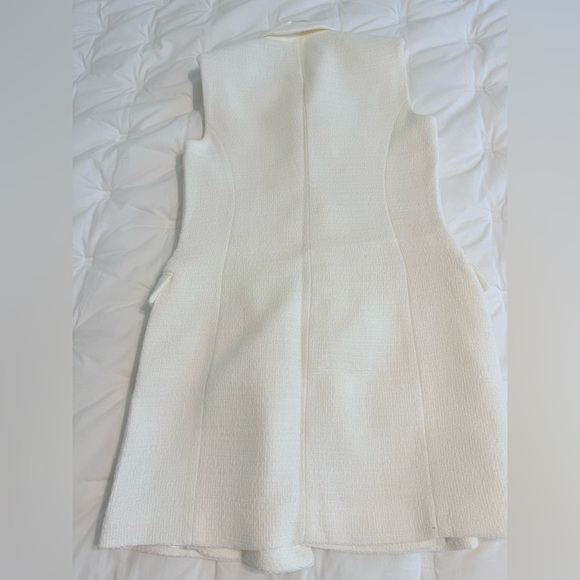 Zara White Textured Blazer Vest Dress with Rhinestone Button XS NWOT - Picture 3 of 4